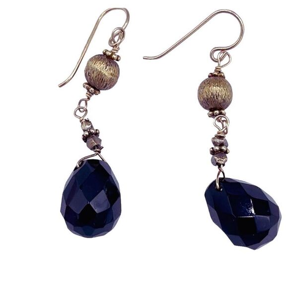 Vintage 14K GF dangle drop black Tourmaline earrings - Picture 1 of 8